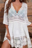 White Sexy Solid Patchwork Swimwears Cover Up