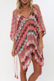 Blauwe sexy print uitgeholde patchwork badmode cover-up