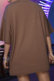 Khaki Fashion Casual Print Basic O Neck T-shirt Dress Dresses