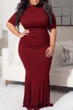 Coffee Fashion Solid Fold Half A Водолазка Plus Size Two Pieces