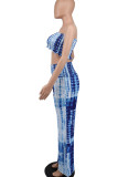 Blue Casual Print Patchwork Strapless Sleeveless Two Pieces