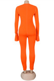 Oranje mode casual effen uitgeholde skinny jumpsuits met v-hals en patchwork