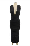 Черное модное сексуальное однотонное платье без рукавов с открытой спиной и V-образным вырезом