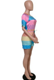 Multicolor Casual Print Patchwork O Neck Straight Rompers