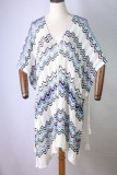 Blue Sexy Print Hollowed Out Patchwork Swimwears Cover Up
