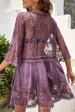 Purple Sexy Solid Patchwork Swimwears Cover Up