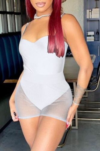 White Sexy Solid Mesh Spaghetti Strap Sleeveless Two Pieces