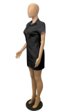 ブラック セクシー ソリッド パッチワーク V ネック ペンシル スカート ドレス