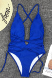 Королевский синий модный сексуальный однотонный бандажный купальник с открытой спиной (с прокладками)