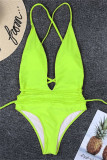 Fluorescerende gele mode Sexy effen verband Backless Swimwears (met vullingen)