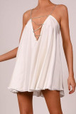 White Sexy Solid Patchwork Chains Asymmetrical Spaghetti Strap A Line Dresses