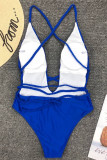 Королевский синий модный сексуальный однотонный бандажный купальник с открытой спиной (с прокладками)
