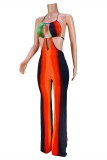 Оранжевый модный сексуальный принт с открытой спиной и лямкой на шее, обычные комбинезоны