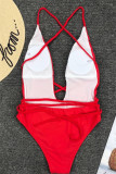 Red Fashion Sexy Solid Bandage Backless Swimwears (With Paddings)