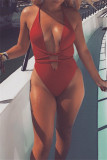 Red Fashion Sexy Solid Bandage Backless Swimwears (Met Paddings)