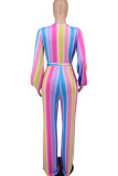 Pink Casual Print Patchwork V Neck Straight Jumpsuits