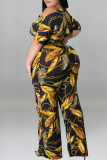 Gult Mode Casual Print Basic Snedkrage Plus Size Jumpsuits