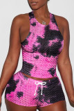 Pink Casual Print Patchwork O Neck Sleeveless Two Pieces