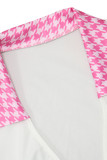 Roze sexy print bandage patchwork v-hals korte mouw twee stukken