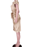 Gele elegante effen bandage patchwork vouw shirt kraag shirt jurk jurken