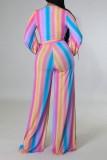 Roze rechte jumpsuits met casual print en patchwork met V-hals
