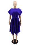 Purple Fashion Casual Solid Patchwork Asymmetrical O Neck Short Sleeve Dress