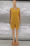 Yellow Fashion Casual Solid Basic O Neck Regular Rompers