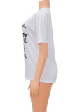 White Casual Letter Print Patchwork O Neck T-Shirts