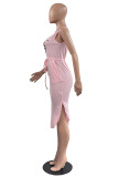 ピンクのファッションカジュアルプリントベーシックUネックベストドレス