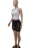 Black Sexy Solid Embroidered Patchwork See-through O Neck Sleeveless Two Pieces