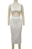 White Sexy Solid Patchwork Spaghetti Strap Sleeveless Two Pieces