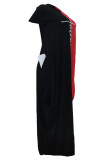 Черное модное повседневное платье с принтом в стиле пэчворк, асимметричное платье с круглым вырезом и коротким рукавом