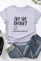 Hellgraue, modische, lässige Buchstaben-Print-Basic-T-Shirts mit O-Ausschnitt