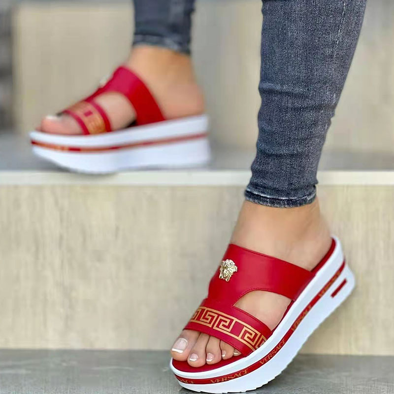 

Red Fashion Casual Patchwork Fish Mouth Comfortable Shoes