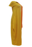 Vestido de manga corta con cuello en O asimétrico con estampado casual de moda amarillo