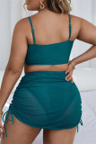 Conjunto de três peças de roupa de banho verde escuro sexy sólido sem encosto sem costas plus size conjunto de três peças (com enchimentos)
