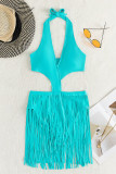 Mint green Fashion Sexy Solid Tassel Bandage Hollowed Out Backless Swimwears (With Paddings)