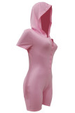 Mameluco flaco con cuello con capucha básico sólido informal de moda rosa