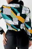 Groene casual tops met patchwork-omslagkraag