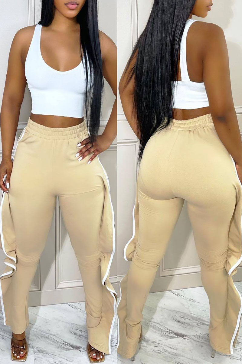 

Apricot Casual Street Solid Split Joint Flounce High Waist Pencil Patchwork Bottoms