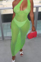 Groene sexy effen patchwork een schouder kokerrok jurken