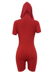 Red Fashion Casual Solid Basic Hooded Collar Skinny Romper