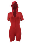 Red Fashion Casual Solid Basic Hooded Collar Skinny Romper