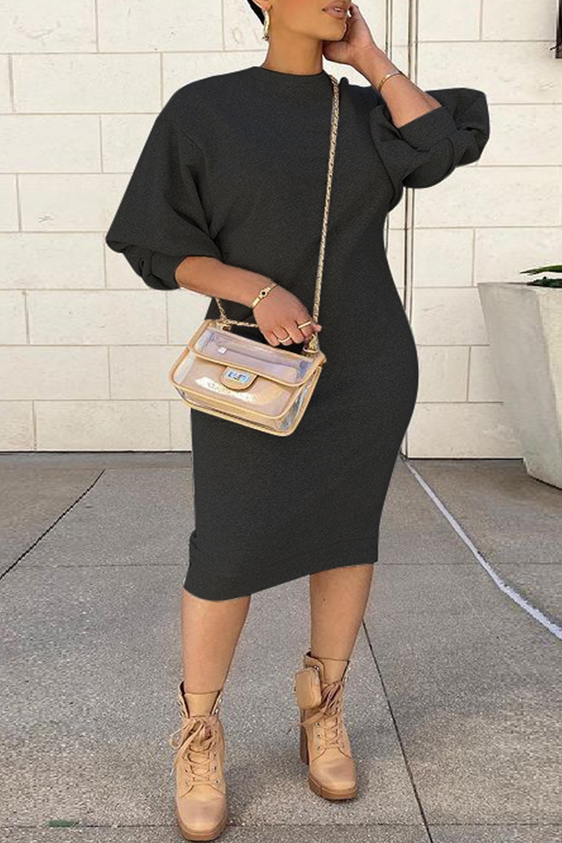 

Black Fashion Casual Solid Split Joint U Neck One Step Skirt Plus Size Dresses