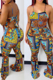 Farbe Sexy Print Bandage Patchwork Backless Spaghetti Strap Straight Jumpsuits