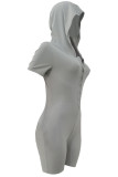 White Fashion Casual Solid Basic Hooded Collar Skinny Romper