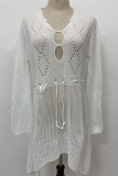White Fashion Sexy Solid Hollowed Out Swimwears Cover Up