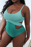 Apricot Sexy Solid Patchwork Backless Spaghetti Strap Plus Size Swimwear (With Paddings)