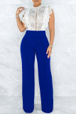 Pantalon taille haute bleu mode décontracté solide basique régulier