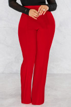 Pantalones de cintura alta regulares básicos sólidos casuales de moda rojo